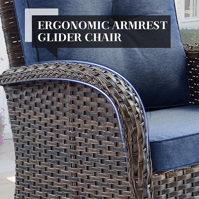 HUMMUH 3 Pieces Patio Furniture Set Outdoor Wicker Bistro Rattan Chairs with Glass Top Side Table and Thickened Cushions for Porch Deck Backyard Poolside