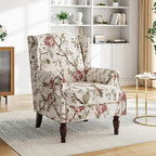 Pia Ricco Set of 2 Floral Accent Chairs, High Back Upholstered Armchairs with Retro Wingback Design, Nailhead Trim & Solid Wood Legs for Living Room Bedroom(Flower Beige)