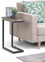 SIMPLIHOME Skyler 18-inch Wide Solid Mango/Metal Industrial C-Shaped End Table in Beach Brown/Black for Living Room, Office, or Bedroom, Assembled