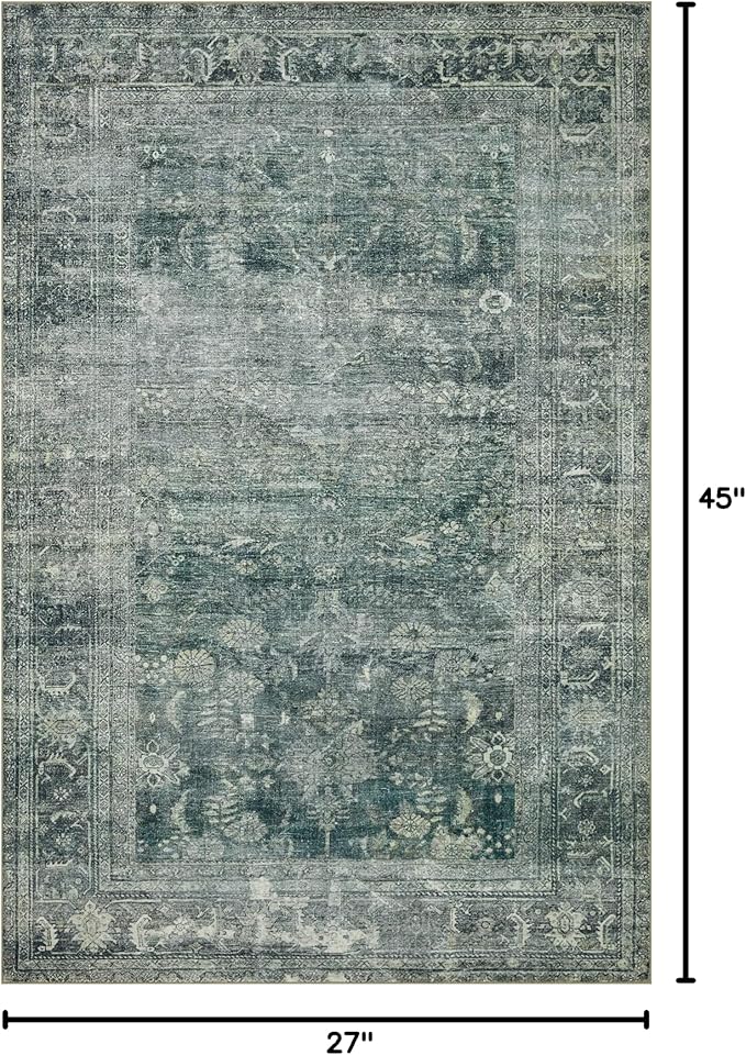 Loloi Magnolia Home by Joanna Gaines Banks Collection BAN-03 Blue/Lagoon 2'-3" x 3'-9" .13" Pile Height, Machine Washable, Accent Rug