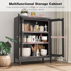 Small Display Cabinet with Glass Doors, 12" Shallow Metal Storage Cabinets Short Bookcase Cabinet with Two Door Two Shelves Metal Glass cabinets for Home Office Living Room