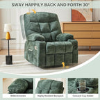 Manual Rocker Recliner Chair, 360°Swivel Recliner Chairs for Adults, Single Recliner Seat with Cup Holders,Upholstered Fabric Lazy Boy Recliner,Green