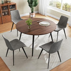 43.3"-59.1" Extendable Round Dining Table Set of 4, Mid Century Wooden Round Kitchen Table, Coffee Table for 4-6 Person, 4 Gray PU Leather Chair