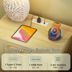 Huuger 27.6 Inch Tall Night Stand with Charger Station, USB-C Port, Fluted Nightstand with 2 Deep Drawers, Larger Wider Bed Side Table with Open Shelf, Bedroom Living Room End Table, Natural Wood