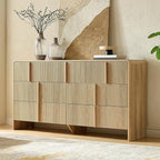 AMERLIFE 63" Fluted 7 Drawer Dresser, Long Modern Chest of Storage Drawers with Pine Handles, Rounded Corners & Anti-Tip Design, Wood Closet Organizer for Bedroom, Living Room, Nursery, Natural Oak