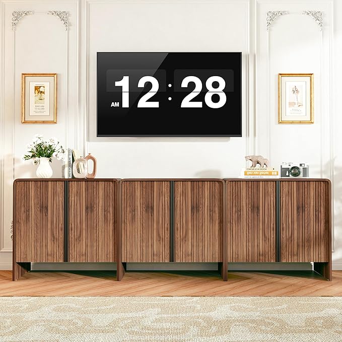 BERRYMERRY 2 Door Fluted Sideboard Buffet Cabinet with Storage, Modern Wood Cabinet with Adjustable Shelves for Living Room, Dining Room (Brown 4 Doors)