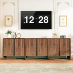 BERRYMERRY 2 Door Fluted Sideboard Buffet Cabinet with Storage, Modern Wood Cabinet with Adjustable Shelves for Living Room, Dining Room (Brown 4 Doors)