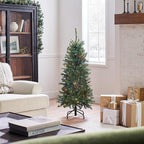 National Tree Company 4.5 ft Pre-Lit Kingswood Fir Slim Artificial Christmas Tree, 150 Multicolor Lights, 330 Tips, Includes Stand, Green