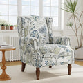 Accent Chair, Upholstered High Back Floral Armchair with Nailhead Trim & Wood Legs, Comfy Wingback Reading Single Sofa Chair for Small Spaces, Living Room, Bedroom ( Plants Blue Floral, Set of 1)