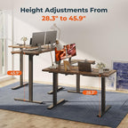 L-Shaped Standing Desk, 63 x 55 Inches Height Adjustable Desk, Sit and Stand up for Work Office Home, Ergonomic Rising Computer Table for Home Office with Splice Board, Rustic Brown
