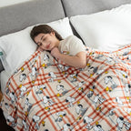 Berkshire Blanket Peanuts® VelvetLoft® Cute Character Snoopy Plush Blanket,Snoopy and Woodstock Wood Holiday Plaid Medium Tan,Twin 60 in x 90 in (Official Peanuts® Product)