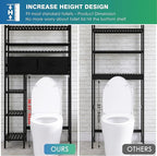 SMIBUY Over-The-Toilet Storage Rack, 6-Tier Bamboo Large Bathroom Organizer with Side Shelves and 2 Drawers, Stable Freestanding Space Saver for Bathroom, Laundry Room(Black)