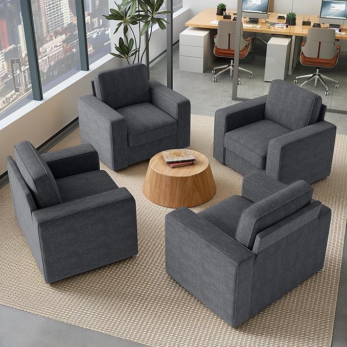 Swivel Accent Sofa Chair Set of 4, Modern Comfy Oversized Upholstered Cushion Back Armchair in Linen 1pcs for Living Room, Bedroom, Reading Room(Dark Gray)