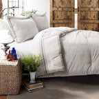 Lush Decor Farmhouse King Size Comforter Set, Reversible Cotton, 3 Piece Set, California King, Gray - Cozy Bedding - Rustic Decor - Modern Farmhouse Bedroom Decor