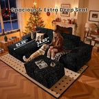 114" Glitter Cloud Sectional Couch with L-Shape Chaise & Ottoman, Modern Boneless Couches for Living Room, Fluffy Tufted Deep Seat Modular Sofa No Assembly (Black Sparkly Velvet,Left Facing)