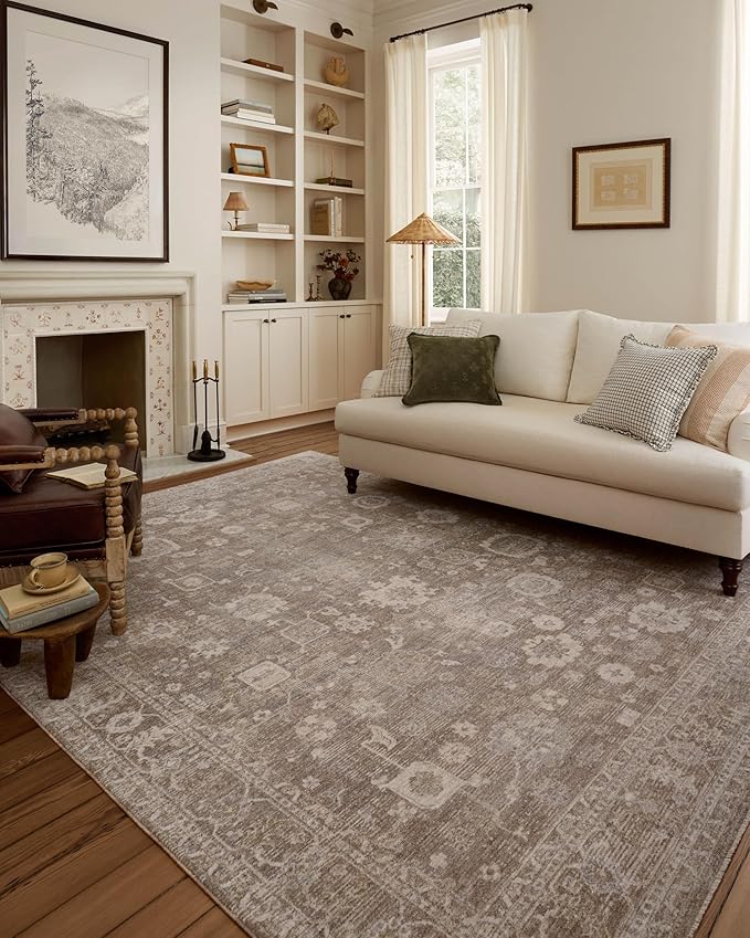 Loloi Chris Loves Julia Louisa Collection LOI-03 Taupe/Ivory 5'-3" x 5'-3", .38" Pile Height, Round Area Rug