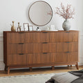 Fluted Dresser for Bedroom,59'' Modern Wooden Walnut Dresser with 9 Drawers, Bedroom Dressers, Natural Wood Chest of Drawers for Living Room, Hallway (Walnut)