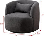 KINWELL 34" Wide Boucle Swivel Barrel Chairs Set of 2, No Assembly Round Upholstered Armchairs Accent Chairs Single Sofa Chair with Toss Pillow for Living Room and Bedroom, Dark Grey