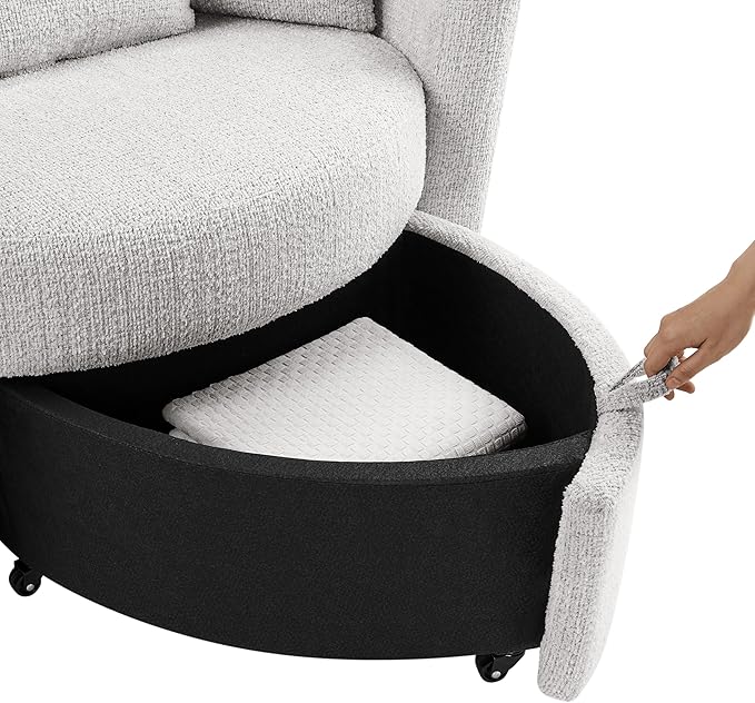 Studio Living® Beckett 48" Storage Chair, Modern Farmhouse, Pocket Coil Comfort, Easy Assembly, Chenille Fabric, Ivory
