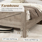 AMERLIFE Farmhouse King Bed Frame, Rustic Wood Platform Bed w/Barn Door Storage Bookcase Headboard & Charging Station, Bedroom Furniture, No Box Spring Needed, Light Grey