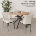 45.3 Inch Round Dining Table Set for 4, Mid Century Modern Small Kitchen Coffee Set for Dining Room Kitchen Apartment (Oak Table + 4 White Chairs)
