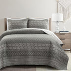 Lush Decor Hygge Geo Pattern Striped 3 Piece Quilt Bedding Set, Full/Queen, Charcoal