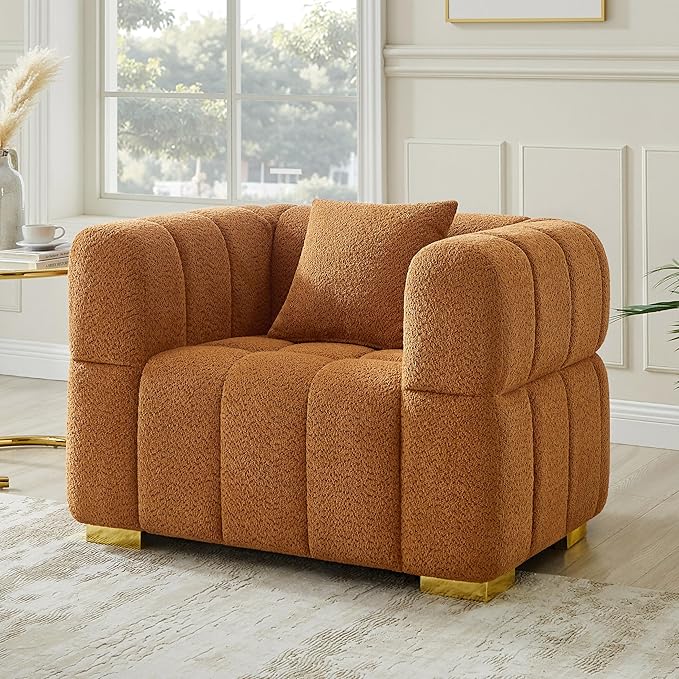 VANOMi Sofa and Chair Set, Modern Deep Seat Couch & Boucle Sofa Chairs, Oversized Upholstered Couch Sets for Living Room, Bedroom, Office, Apartment, Curry (2 Pieces)