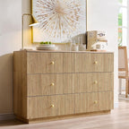 Fluted Dresser for Bedroom, 47" 6 Drawer Dressers, Wood Tall Dresser Storage Organizer, Modern Chest of Drawers with Deep Storage for Closet Hallway, Entryway, Living Room, Natural