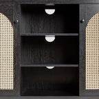 Walker Edison Sasha 2-Door Sideboard Buffet with Arched Rattan Panels, 58 Inch, Black