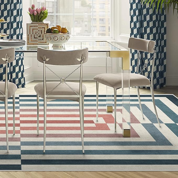 RUGGABLE x Jonathan Adler Washable Modern Area Rug – Op Art Teal 9x12, Stain-Resistant, Non-Slip – Large Machine Washable Rugs for Living Room, Bedroom, Hallway, Entryway & Office–with Standard Pad