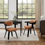 Art Leon Modern Dining Chairs - Set of 2 Mid Century Dining Chairs Faux Leather Upholstered Swivel Dining Chair, Comfy Desk Chair No Wheels Accent Arm Chairs for Kitchen Living Room Study, Brown