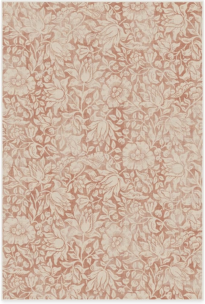 RUGGABLE x Morris & Co Washable Area Rug – Mallow Rust Red 6x9, Stain-Resistant, Non-Slip – Medium Machine Washable Rugs for Living Room, Bedroom, Hallway, Entryway & Office–with Cushioned Pad