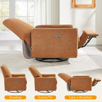 VANOMi Power Swivel Glider Recliner Chair, Electric Nursery Rocker Recliner Chair, USB & Type-C Charger, Boucle Curry