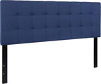 EMMA + OLIVER Quilted Tufted Upholstered Queen Size Headboard in Navy Fabric