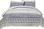Lush Decor Hygge Geo Pattern Striped 3 Piece Quilt Bedding Set, Full/Queen, Navy & White