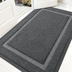OLANLY Front Door Mat Indoor Outdoor Entrance, Waterproof All-Season, All-Weather Doormat, Sturdy Natural Rubber, Fade Resistant, Low Profile, Easy Clean Patio Porch Entryway Mat, 59x35, Grey