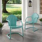 Crosley Furniture Tulip 2-Piece Outdoor Chair Set, Retro Metal Patio Chairs for Dining, Porch, Deck, Balcony, Pastel Blue Satin