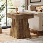 Tribesigns Small End Table, Rustic Square Side Table with Wide Base, Farmhouse Small Nightstand Beside Bed, Next to Armchair, for Living Room, Brown