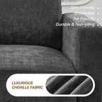 44.2" Chenille Oversized Chair with Movable Ottoman, Modular 1 Seat Couch with Thickened Cushions, Modern Single Sofa Chaise Lounge Reading Chair for Living Room, Small Apartment, Grey