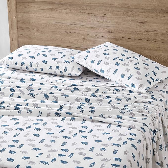 Eddie Bauer- King Sheet Set, Cotton Flannel Bedding Set, Brushed for Extra Softness, Cozy Home Décor (Bear Mountain Grey, King)