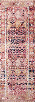 Loloi Layla Collection LAY-15 Magenta/Multi 2'-6" x 7'-6" .13" Thick Runner Rug, Soft, Durable, Vintage Inspired, Distressed, Low Pile, Non-Shedding, Easy Clean, Printed, Living Room Rug