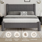 Queen Size Bed Frame, Boucle Upholstered Platform Bed Frame with Headboard and Footboard, Soft Bed Frame with Rounded Corners, No Box Spring Required, Easy Assembly, Dark Grey