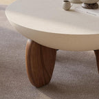 homary Round Concrete Coffee Table with Premium Walnut Ash Wood Legs, Modern Minimalist Cement Finish Center Table for Living Room