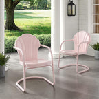 Crosley Furniture Tulip 2-Piece Outdoor Chair Set, Retro Metal Patio Chairs for Dining, Porch, Deck, Balcony, Pastel Pink Gloss