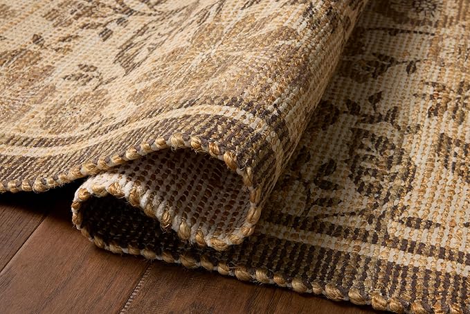 Loloi Chris Loves Julia Rue Collection RUE-03 Bark/Mocha 5'-0" x 7'-6" Area Rug Jute Neutral Floral Living Room Bedroom Rug