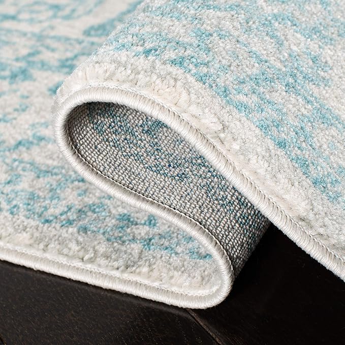 SAFAVIEH Area Rug 9x12 - Evoke Collection - Large - Ivory & Aqua, Distressed Design, Non-Shedding & Easy to Clean, Ideal for Living Room, Bedroom, Dining Space (EVK256J)