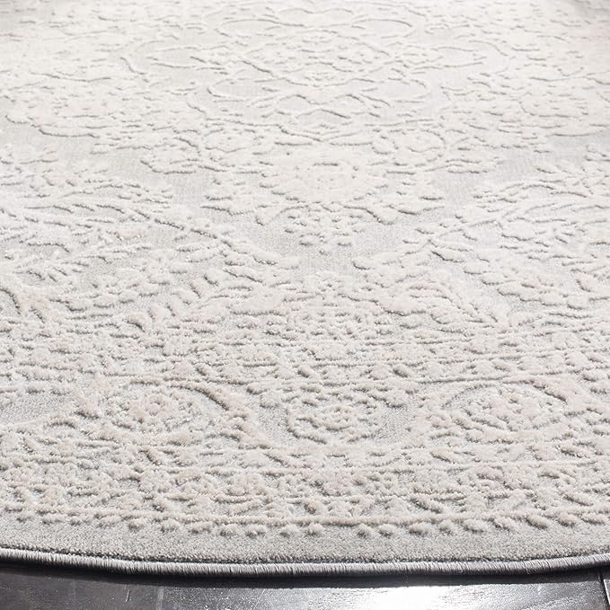 SAFAVIEH Reflection Collection Area Rug - 6'7" Round, Light Grey & Cream, Non-Shedding & Easy Cleaning, Ideal for Living Room, Bedroom (RFT668G)