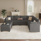 Modular Sectional Sofa Couches, Large Convertible Modular Couches With Storage, 8-Seater Sectional Sofa For Living Room, U Shaped Sectional Couch Sleeper Sofa With Chaise (DarkGrey, 8 Seats)