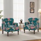 Accent Chair, Mid Century Modern Comfy Armchair for Living Room, Linen Fabric Single Sofa Lounge for Reading Bedroom Apartment Waiting Room with Wood Legs (Floral, Set of 1)