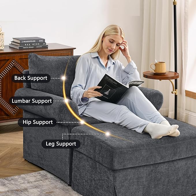 35.82" Accent Chair with Ottoman Upholstered Living Room Chairs for Reading Chair with Chaise Lounge Chairs Indoor, Comfortable Armchair for Bedroom (Gray, 35.82")